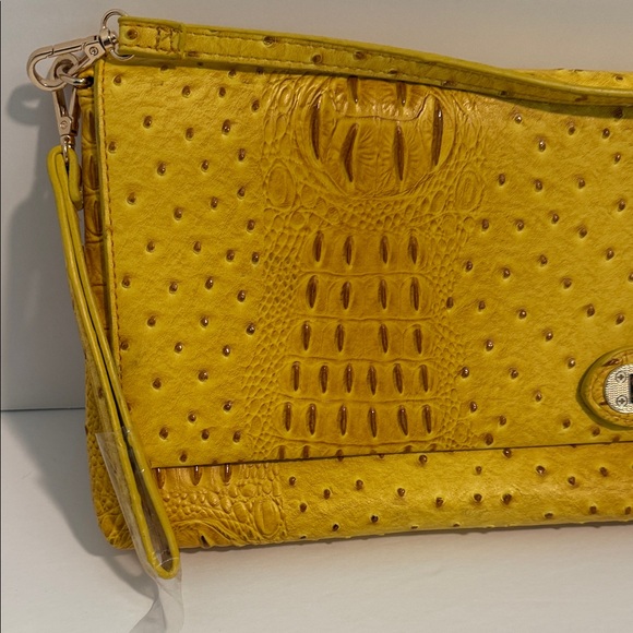 Le Miel Faux Ostrich Mustard Yellow Crossbody Bag - Picture 2 of 13
